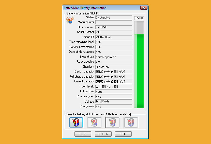 BatteryMon Test Laptop Battery Life Status, Load and Rechargeable