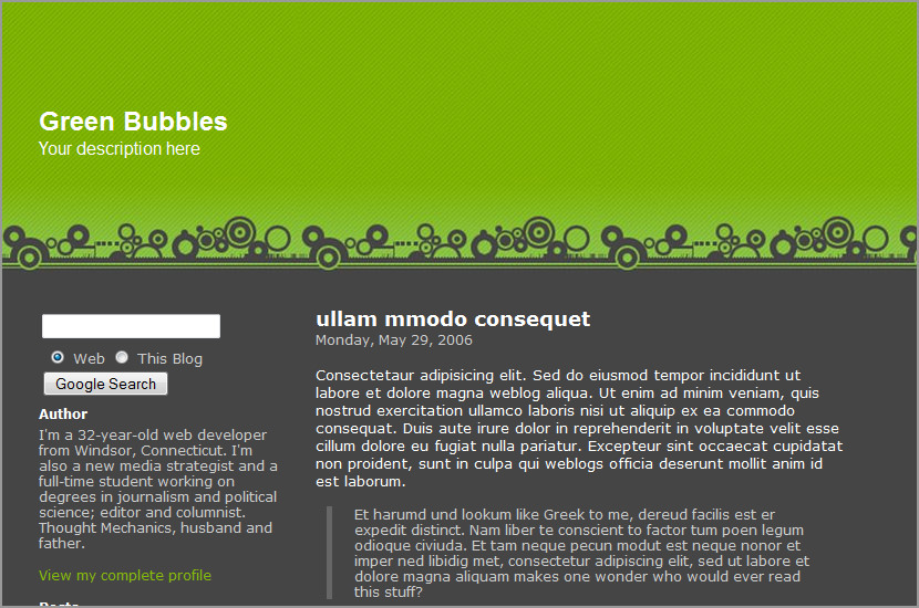 green bubbles template blogspot