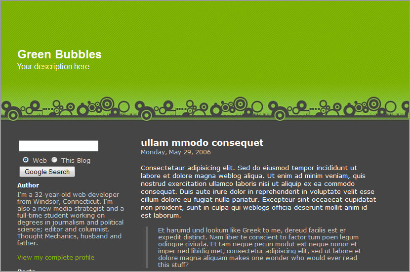 green bubbles template blogspot