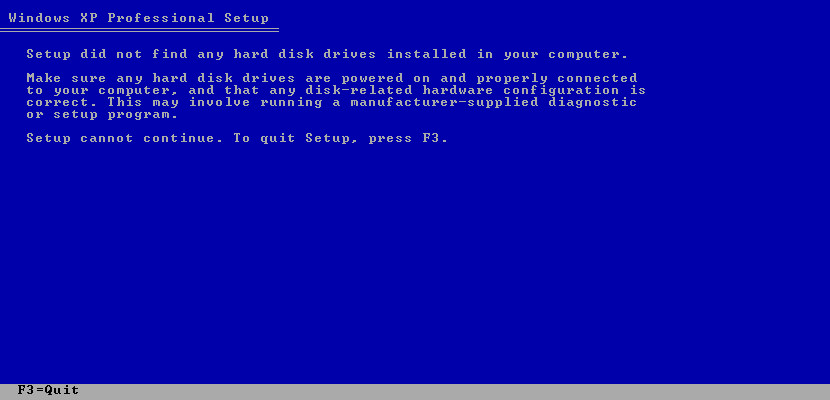 'Setup Did Not Find Any Hard Disk Drives' Error during Windows XP Installation