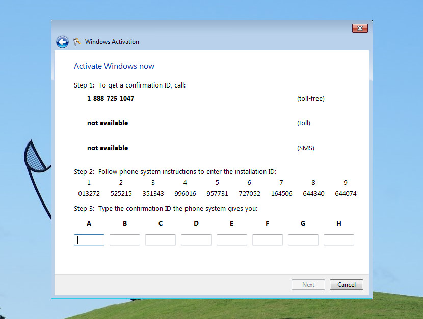 How to Activate Windows 7 via Phone Activation 'slui.exe 4' Client