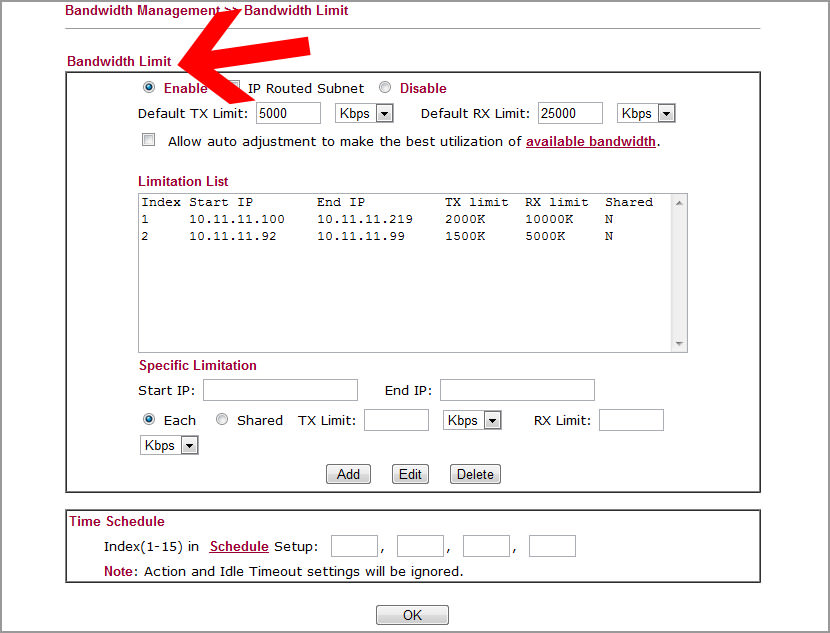 draytek bandwidth limit