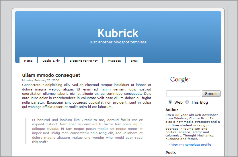 kubrick blogspot template