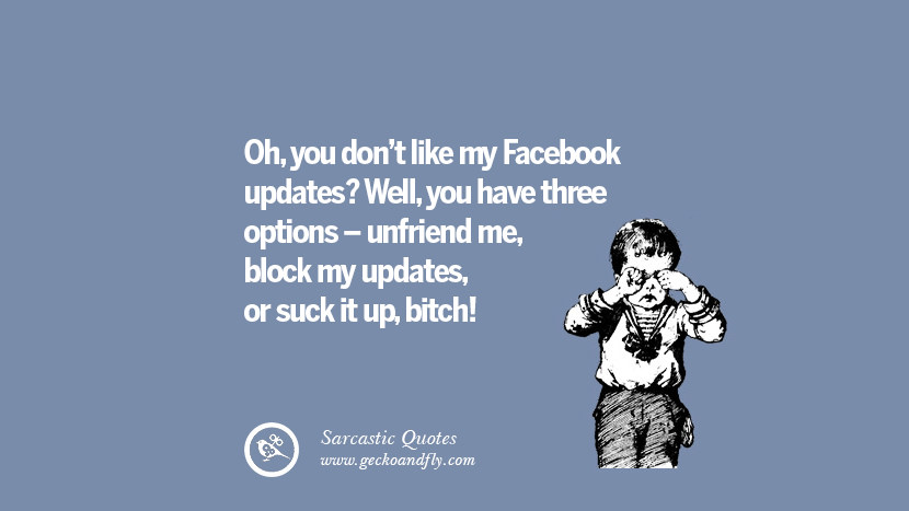 Oh, you don't like my Facebook updates? Well, you have three options - unfriend me, block my updates, or suck it up, bitch! Unfriend A Friend on Facebook