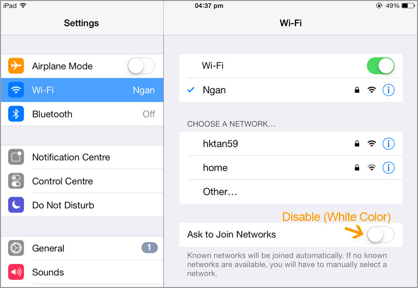 turn off wifi roaming ipad
