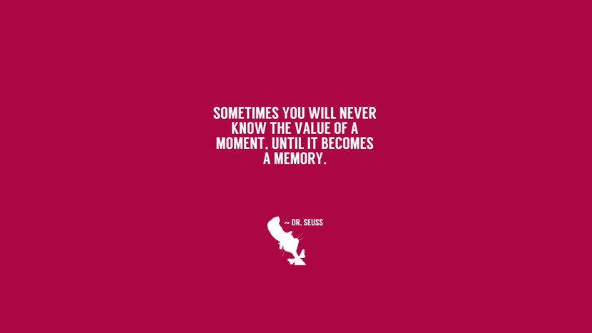 Sometimes you willl never know the value of a moment, until is becomes a memory.