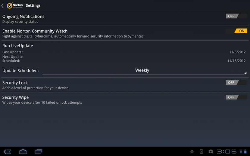 Screenshots of the Antivirus on Samsung and Sony Tablets