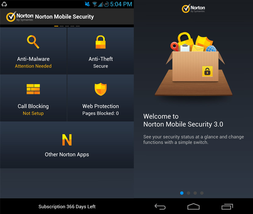 norton mobile security android Screen Shots of the Antivirus on Samsung and Sony Tablets
