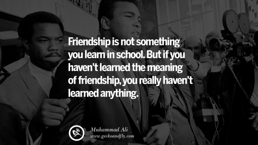 Friendship is not something you learn in school. But if you haven't learned the meaning of friendship, you really haven't learned anything. Quote by Muhammad Ali