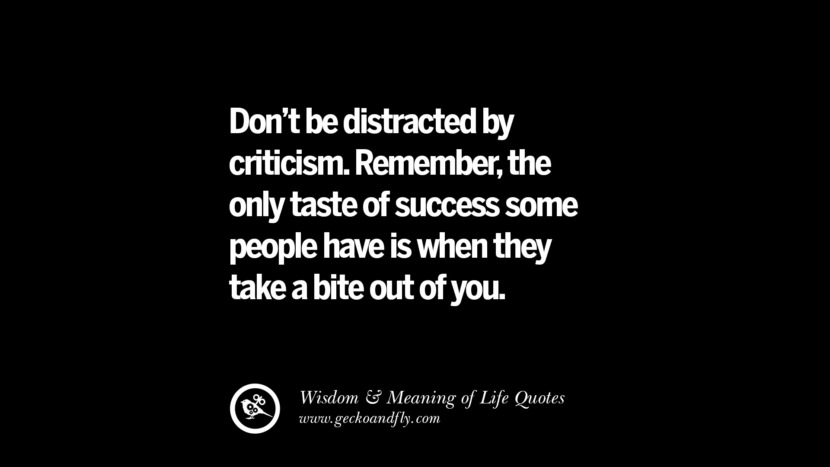 Don't be distracted by criticism. Remember, the only taste of success some people have it when they take a bite out of you.