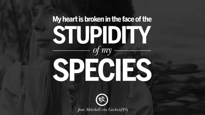 My heart is broken in the face of the stupidity of my species. Quote by Joni Mitchell