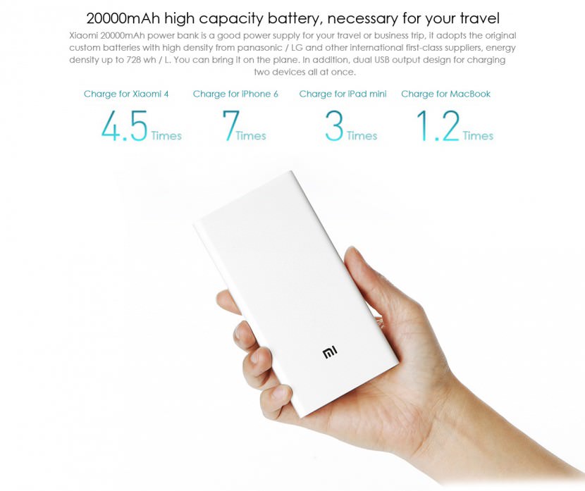 XiaoMi 20000 mAh Portable USB Battery Pack Power Bank Rechargable Sony LG Samsung Energizer Sanyo