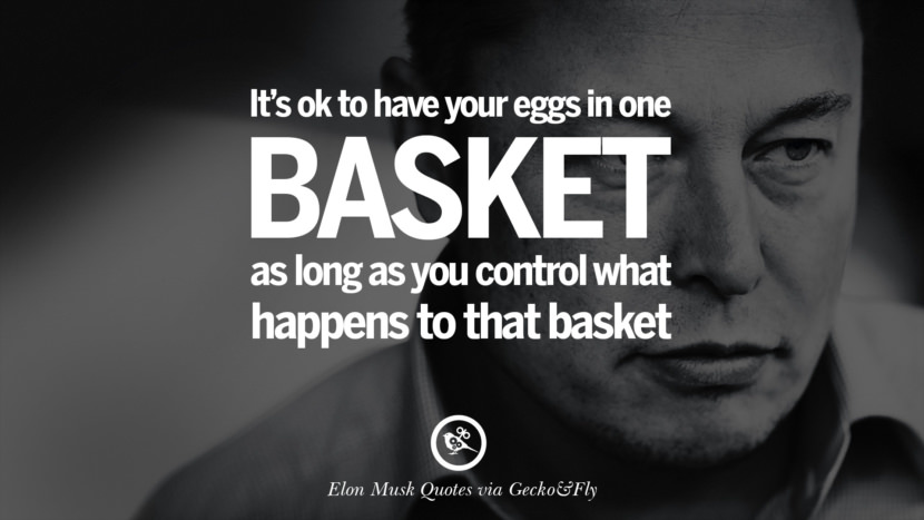 It's ok to have your eggs in one basket, as long as you control what happens to that basket. Quote by Elon Musk