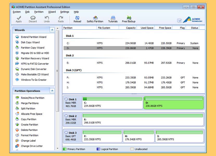 aomei partition assistant Freeware For Re-partitioning A Hard Drive without Formatting The Disk