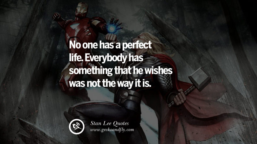No one has a perfect life. Everybody has something that he wishes was not the way it is. Quote by Stan Lee