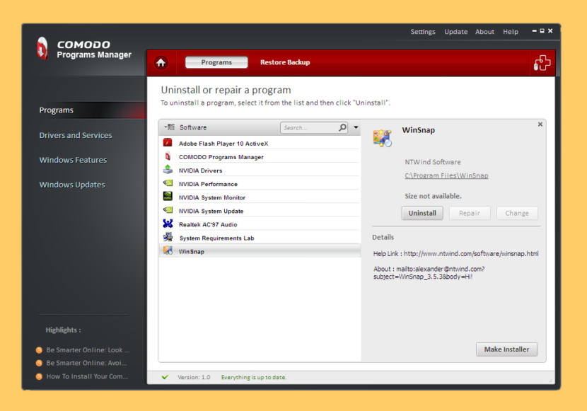 Comodo Programs Manager