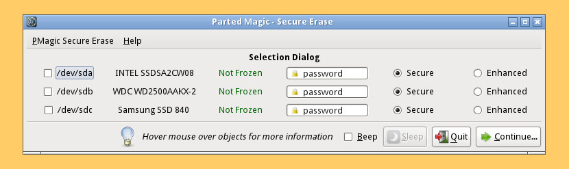 Parted Magic Secure Erase