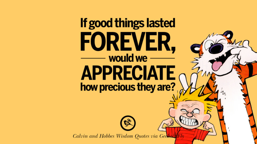 If good things lasted forever, would they appreciate how precious they are? Quote via Calvin And Hobbes