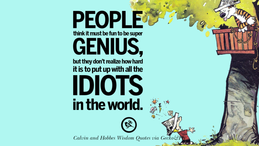 People think it must be fun to be super genius, but they don't realize how hard it is to put up with all the idiots in the world. Quote via Calvin And Hobbes