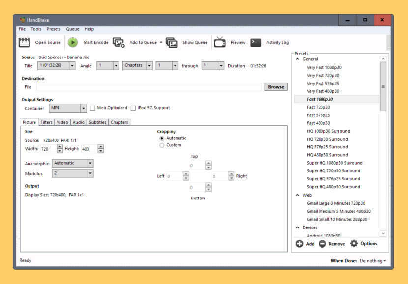 HandBrake Free Video, DVD And Blu-Ray Compression - Rip, Reduce And Shrink File Size