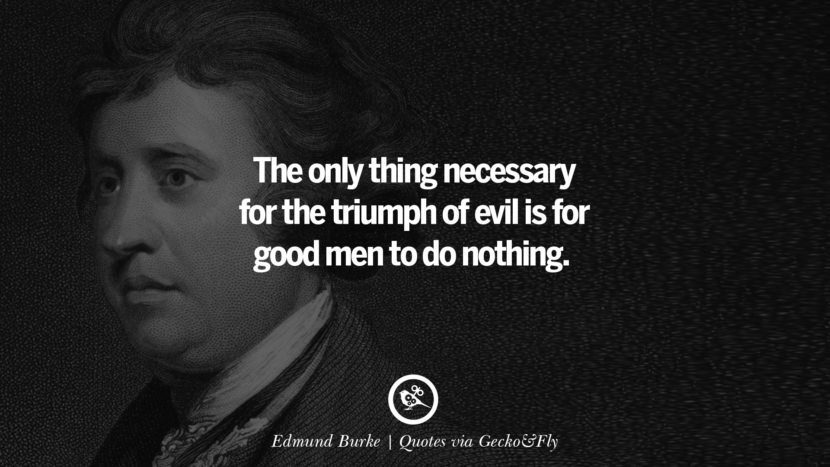 The only thing necessary for the triumph of evil is for good men to do nothing. - Edmund Burke