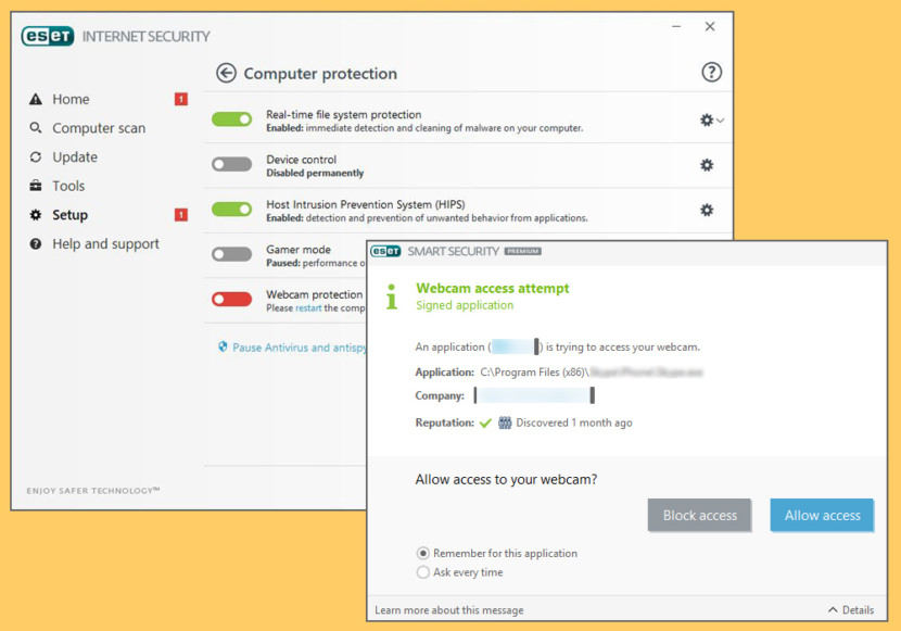 ESET webcam protection