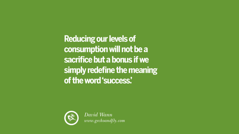 Reducing their levels of consumption will not be a sacrifice but a bonus if they simply redefine the meaning of the word ‘success.’ – David Wann