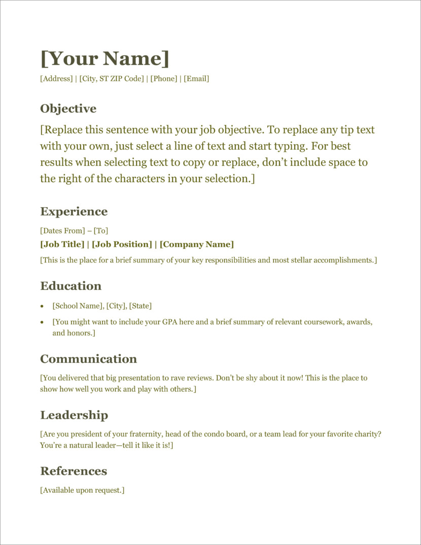 Screenshot of resume and CV template in Microsoft Office Docx format or Google Docs format that is available for download for free