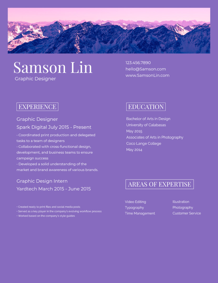 Screenshot of free resume and CV template available in Adobe Spark online