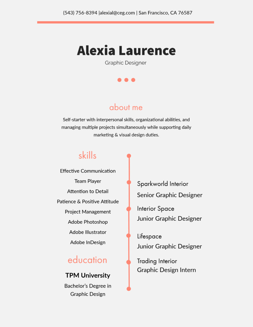 Screenshot of free resume and CV template available in Adobe Spark online