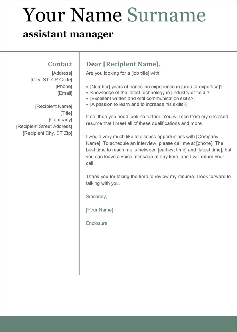 free simple cover letter template word