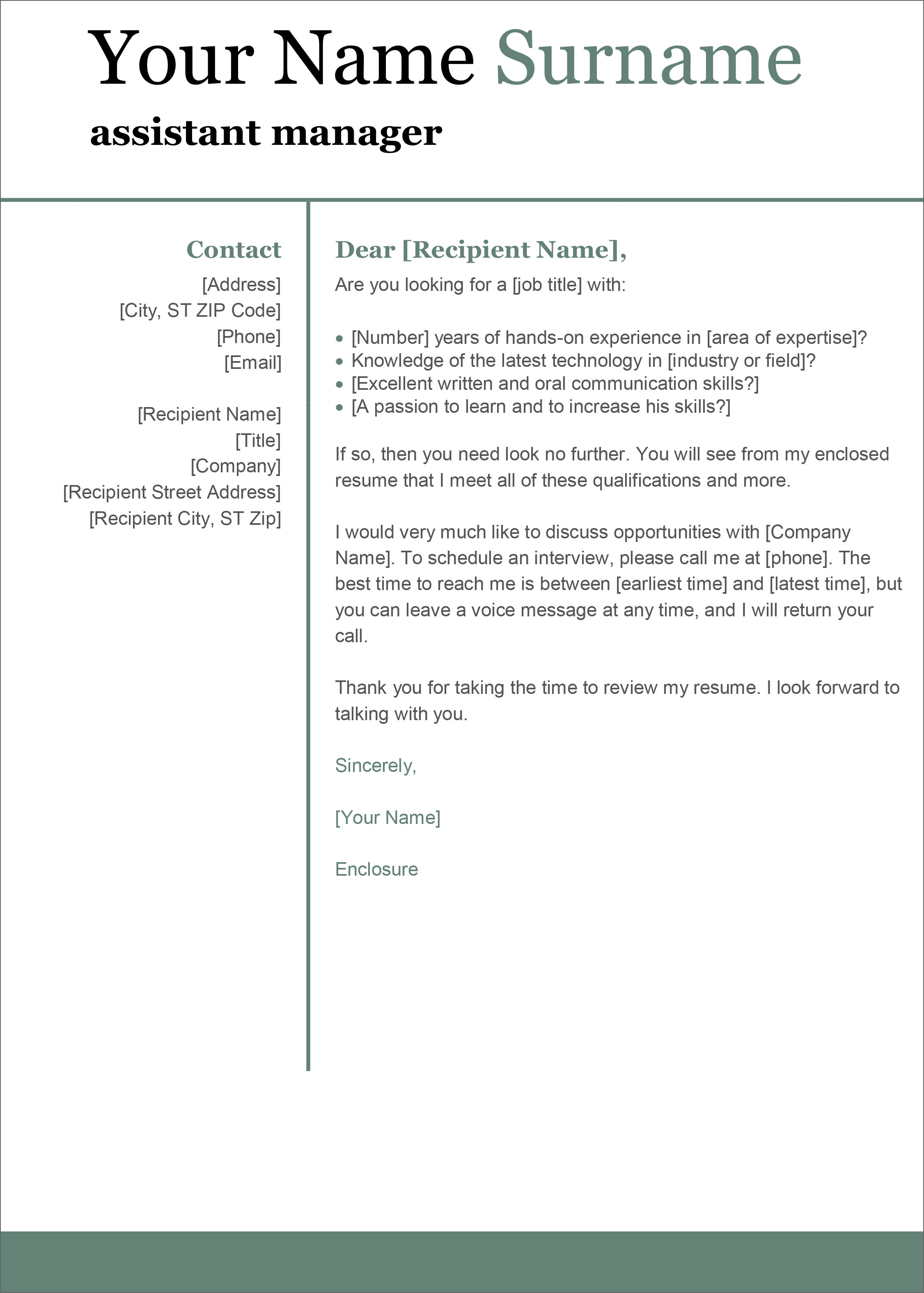 Cover Letter Template Word