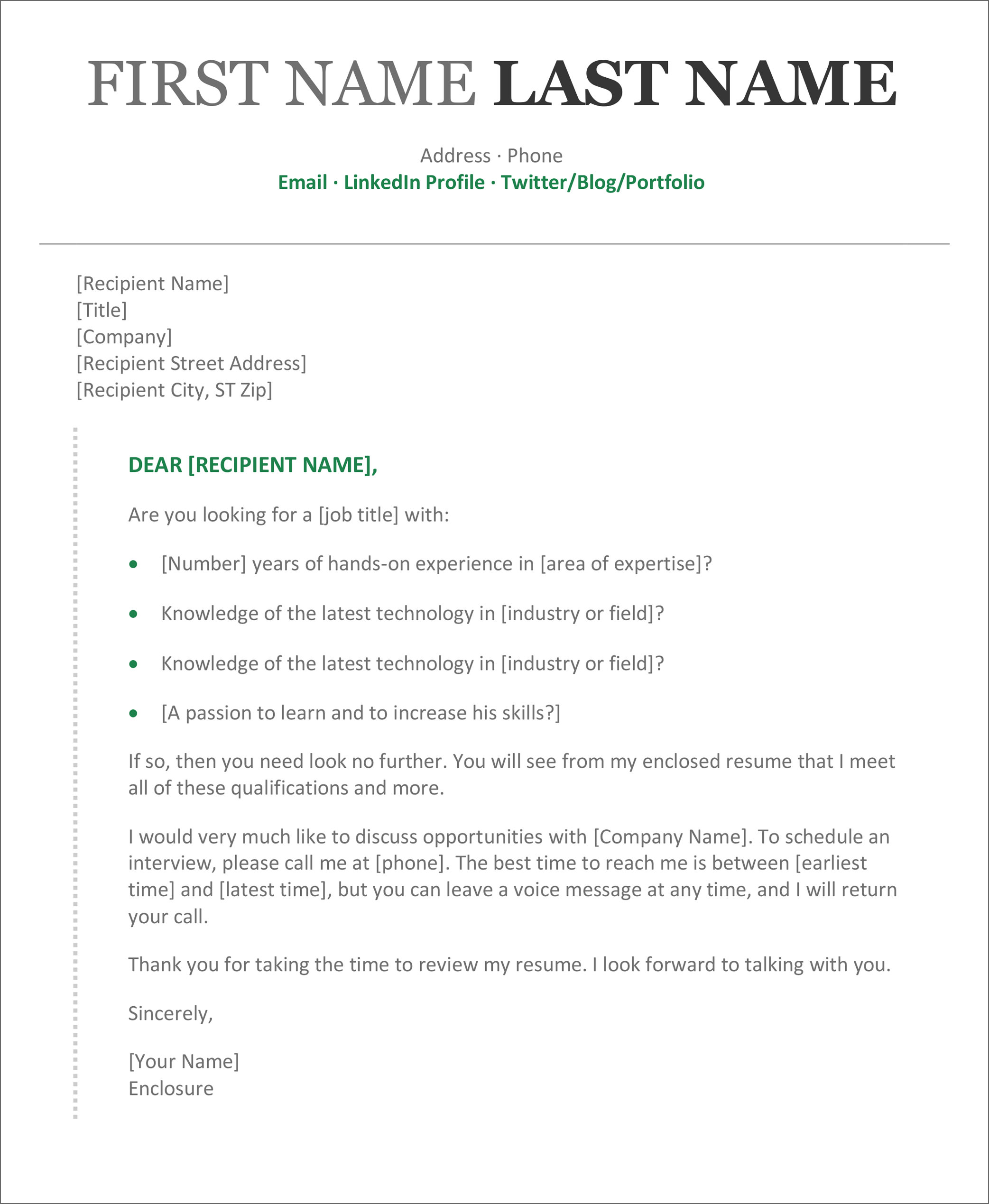 example cover letter in word