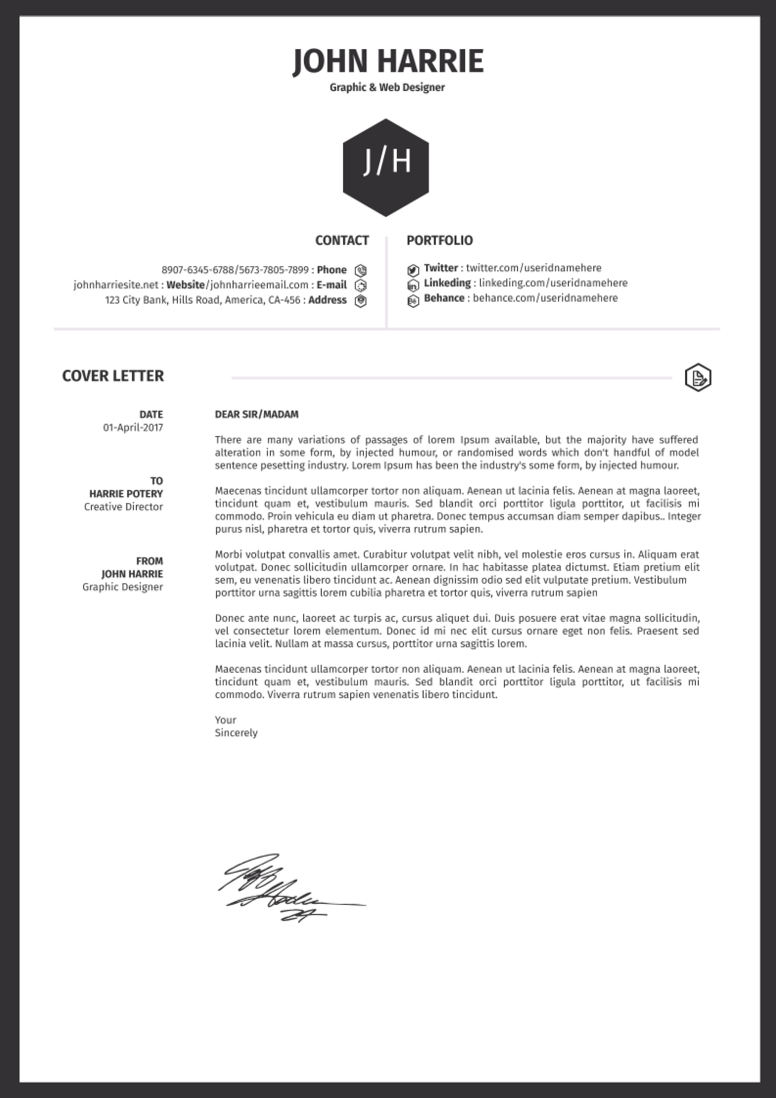 cover letter template text
