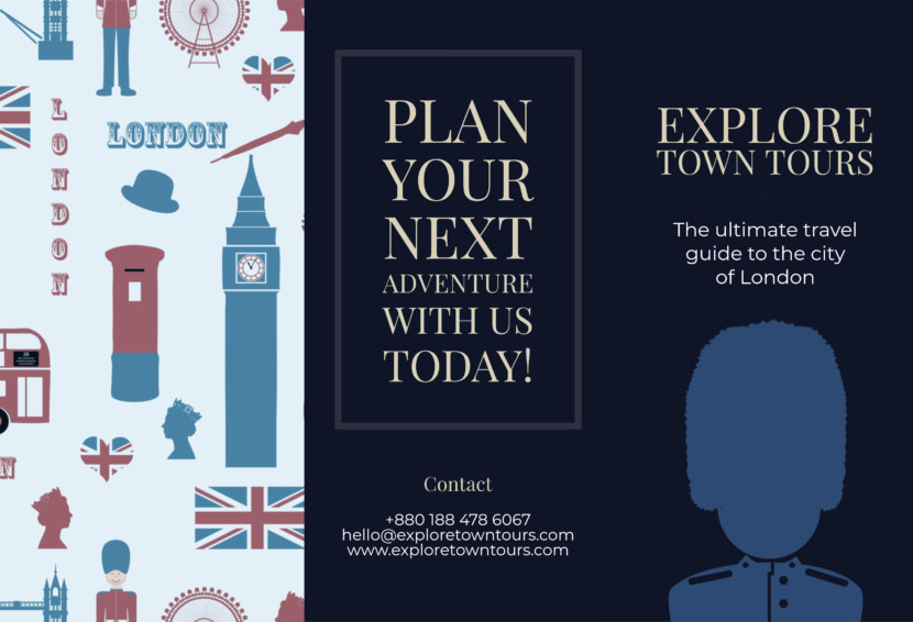 Screenshot of travel brochure template, London and UK design