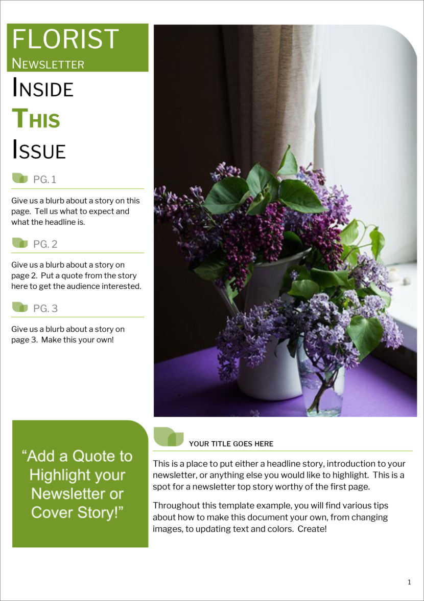 Screenshot of free printable newsletter template for school and communities