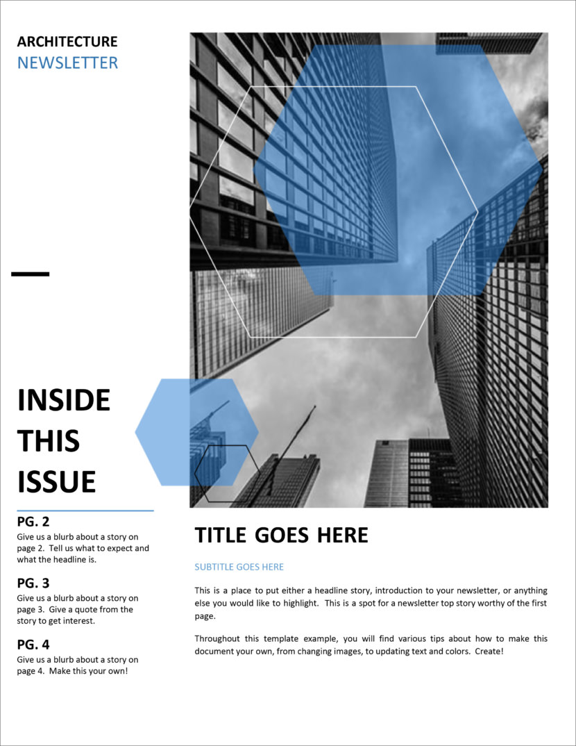 Screenshot of free printable newsletter template for school and communities