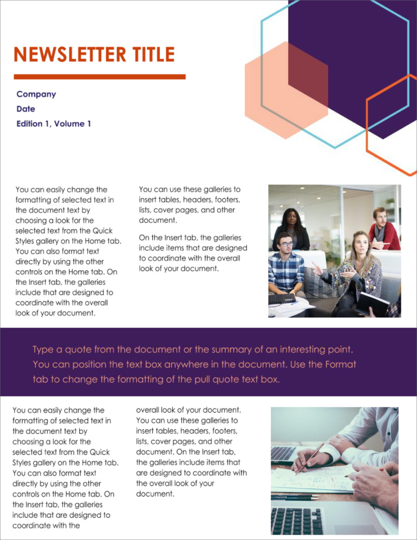 Screenshot of free printable newsletter template for school and communities