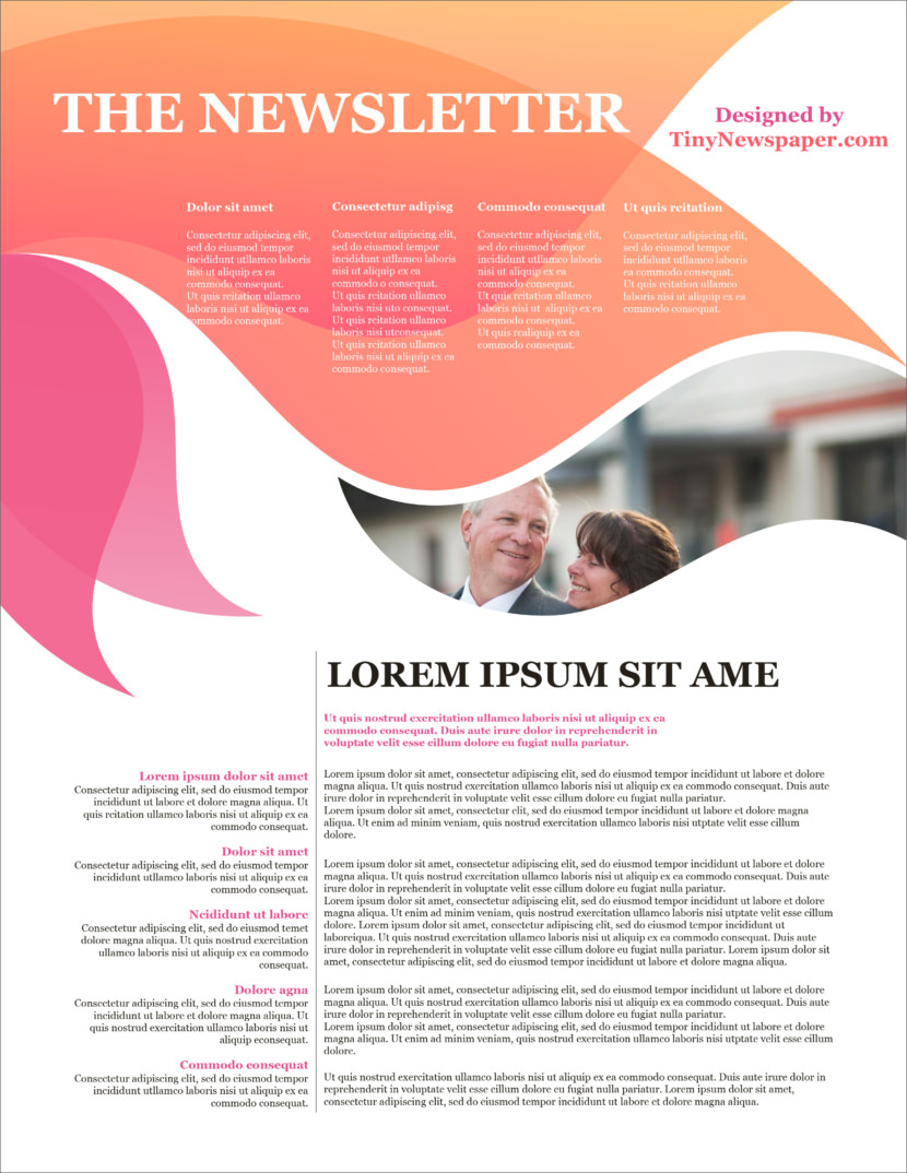 Screenshot of free printable newsletter template for school and communities