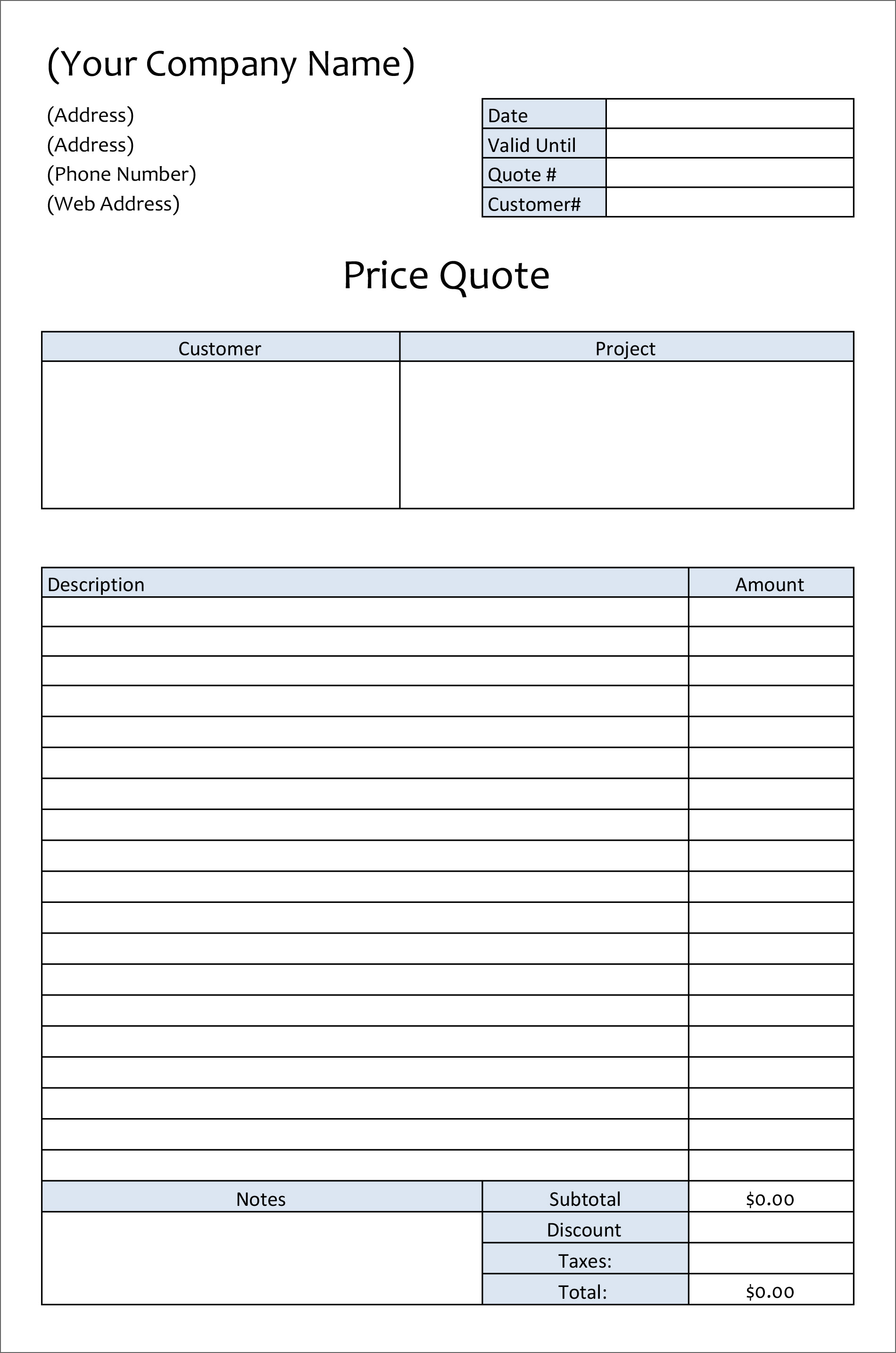 Quoting Spreadsheet Template