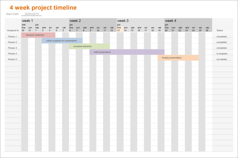 Screenshot of free gantt chart and project timeline template in powerpoint, microsoft excel, and google sheets format