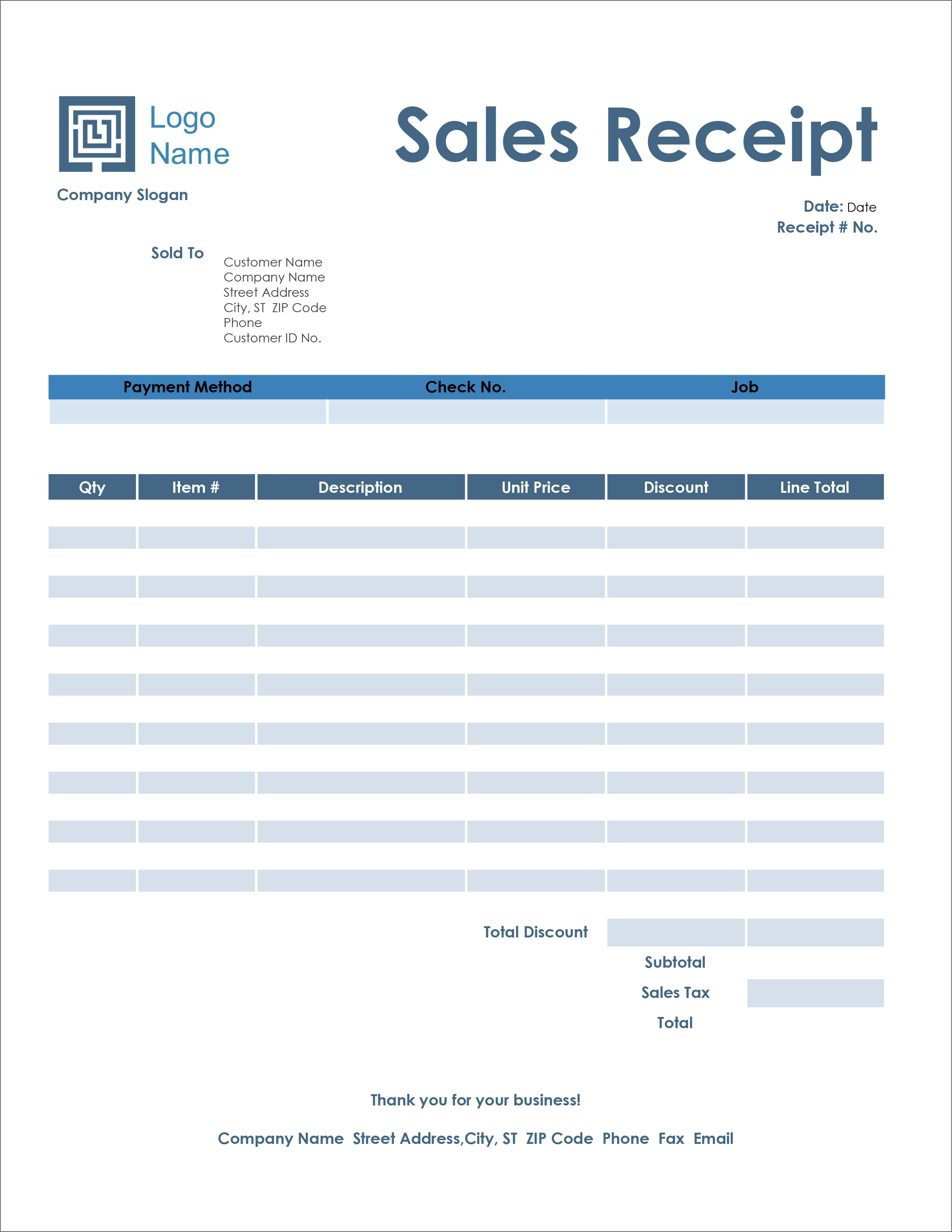 Receipt Excel Template