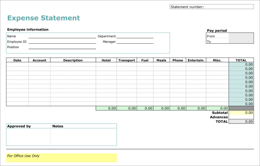 Screenshot of receipt template in Microsoft Excel Xlsx format