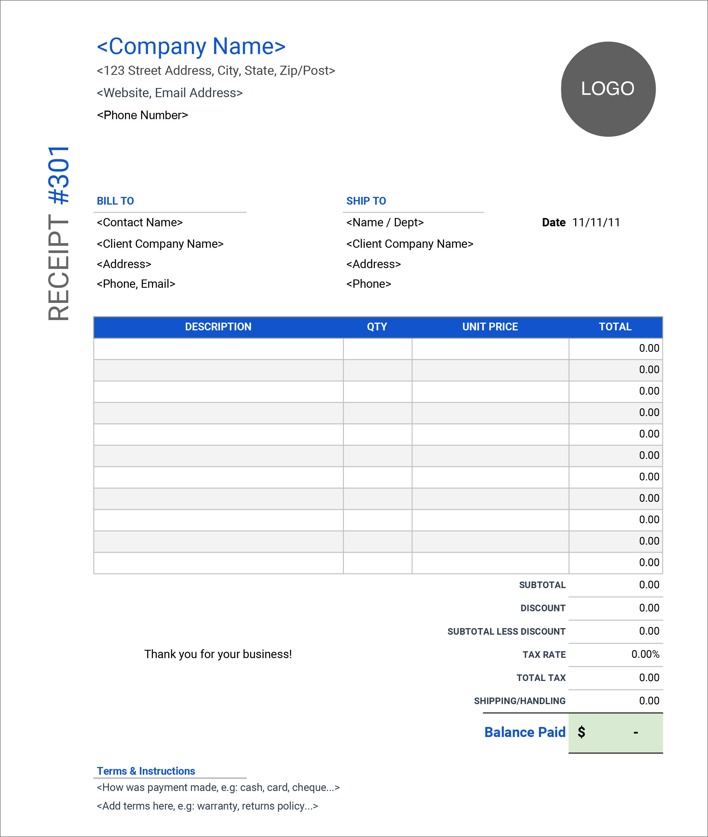 word doc receipt template