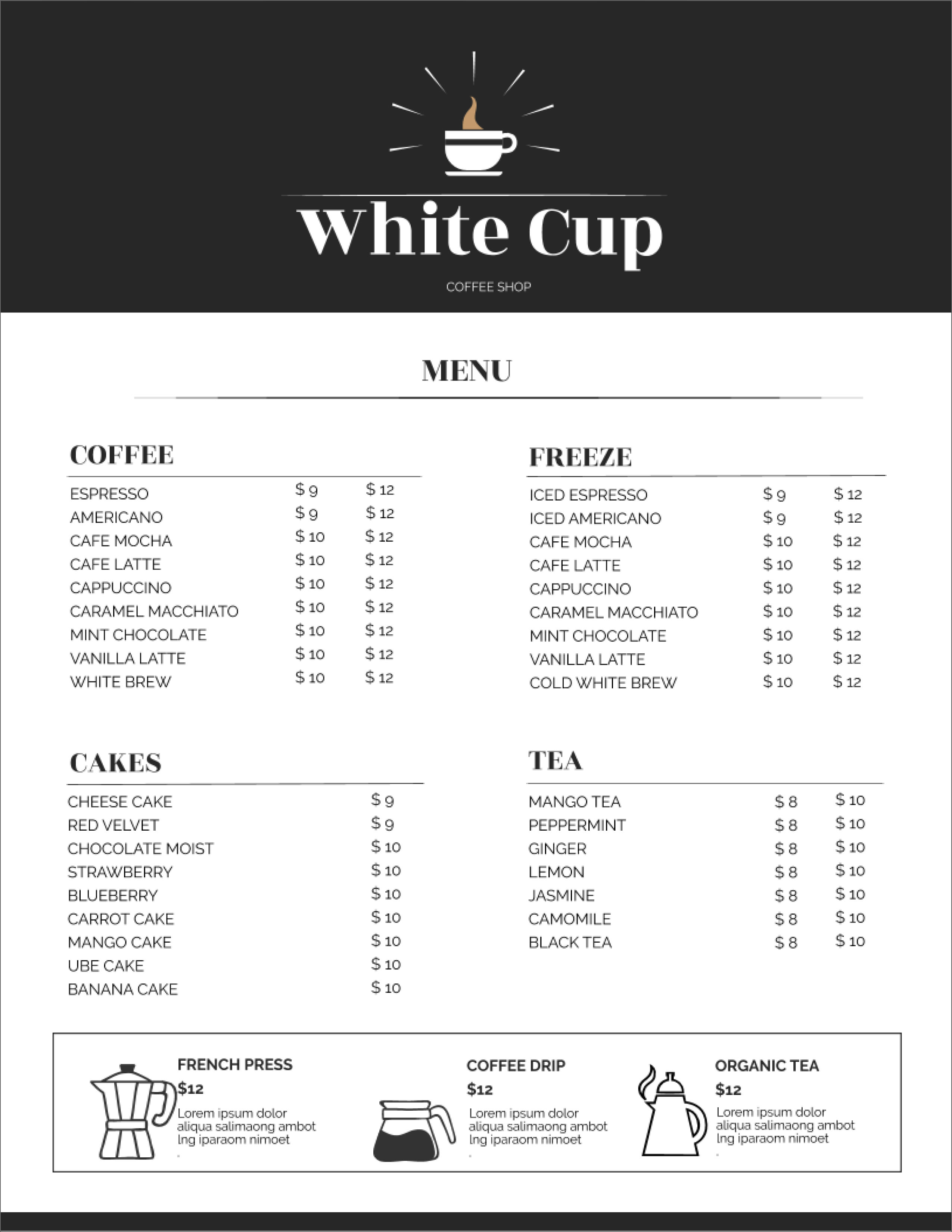 Free Printable Cafe Menu Template Templates Printable Download