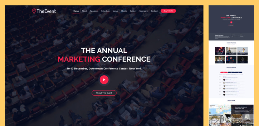 TheEvent is a free website template for events, conferences and webinars. It’s one page, responsive HTML template created with the latest version of Bootstrap framework. It’s designed to provide detailed information about your event.