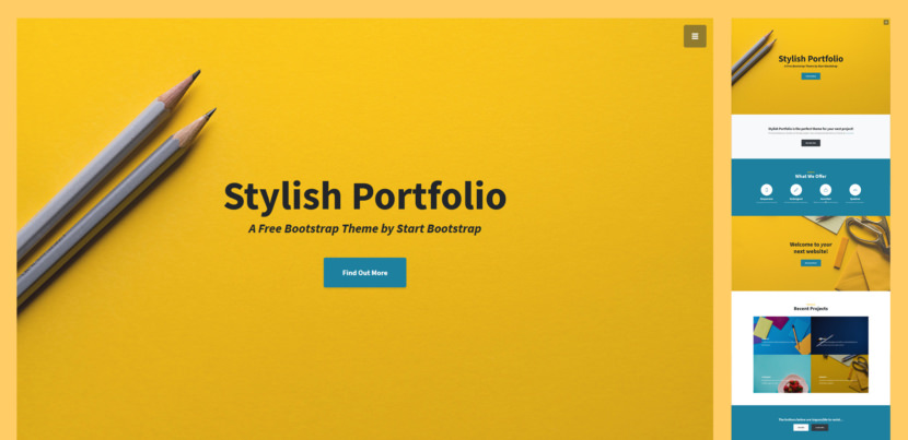 Stylish Portfolio is a one page Bootstrap portfolio theme with off canvas navigation and smooth scrolling through content sections. 