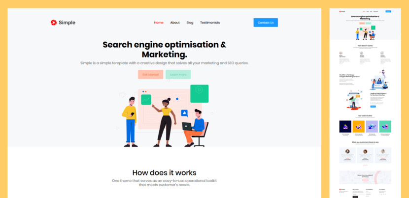 Simple Landing Page is a one-page landing page designed for one job alone… impress you! Featuring an attractive clean design, Marshmallow is ideal one page website for promoting your new start-up. Wotcha waiting for? Download for free and go crazy!
