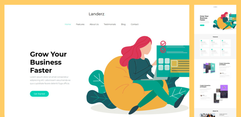 Landerz is your go-to solution when in search of the best free business landing page website template. This responsive Bootstrap Framework tool rocks the online world with a contemporary, clean and light web design that will spark their curiosity.