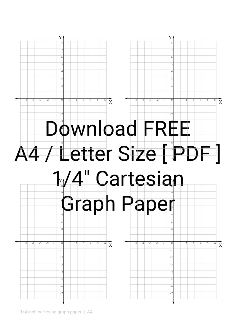 Printable 1/4 Inch Four Cartesian Graph Paper Template in A4 and Letter size